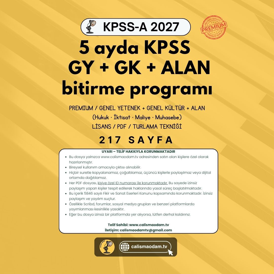 5 Ayda KPSS GY+GK+ALAN Bitirme Programı - Premium - Pdf