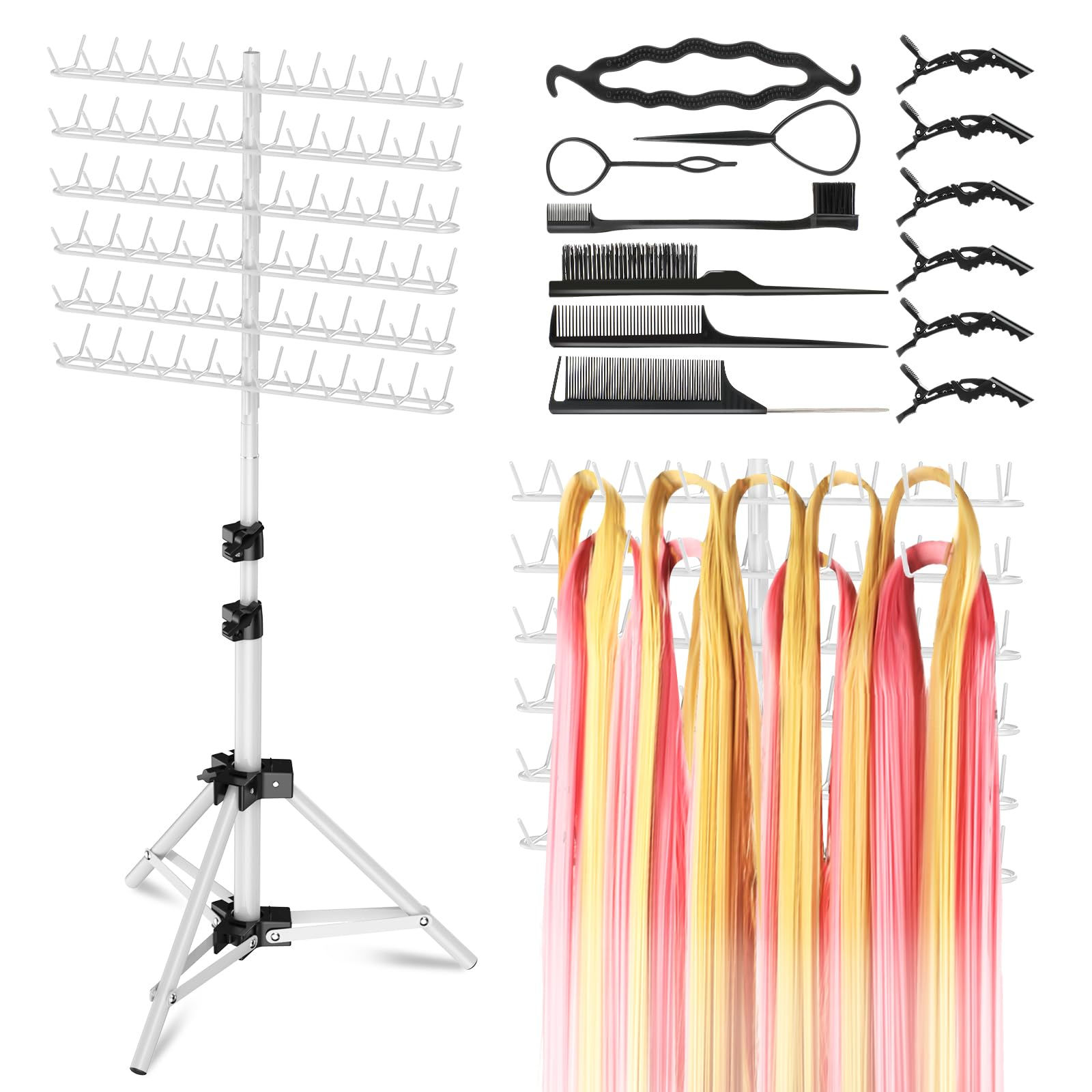 OFUSUY 144 Pegs Braiding Hair Rack Height Adjustable Braiding Hairstand 2-sides