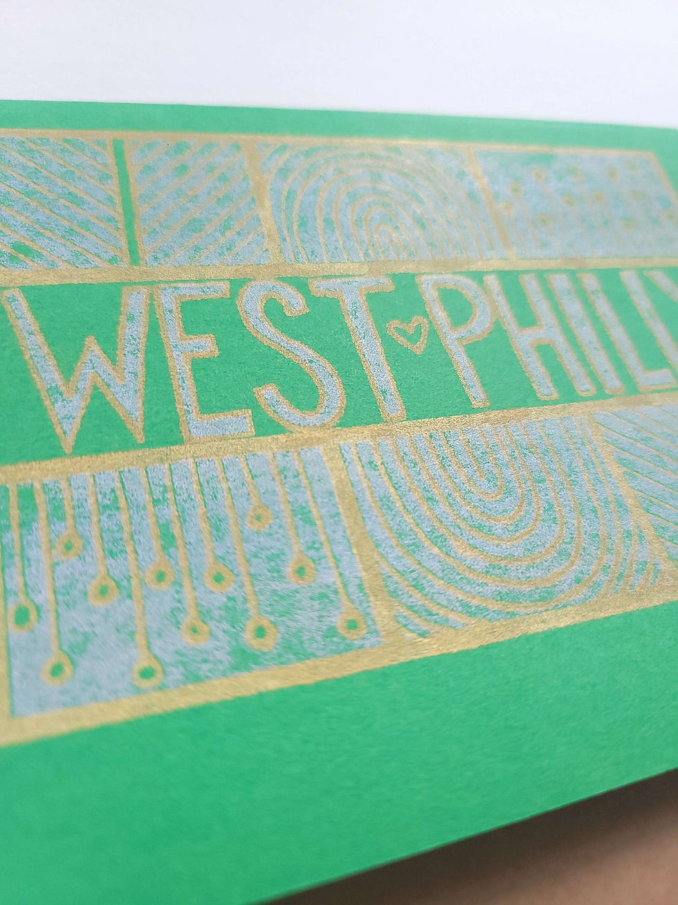 Thumbnail: West Philly card, Emerald, Threet gocco