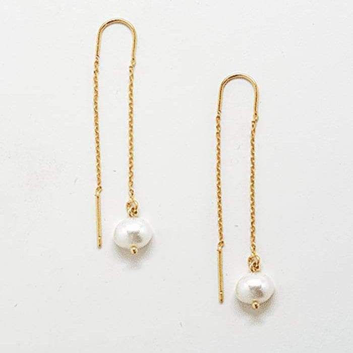 Gold Pearl Semi-Precious Gemstone Threader Earrings