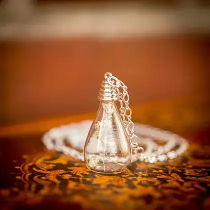 Glass Bulb with White Flowers Necklace