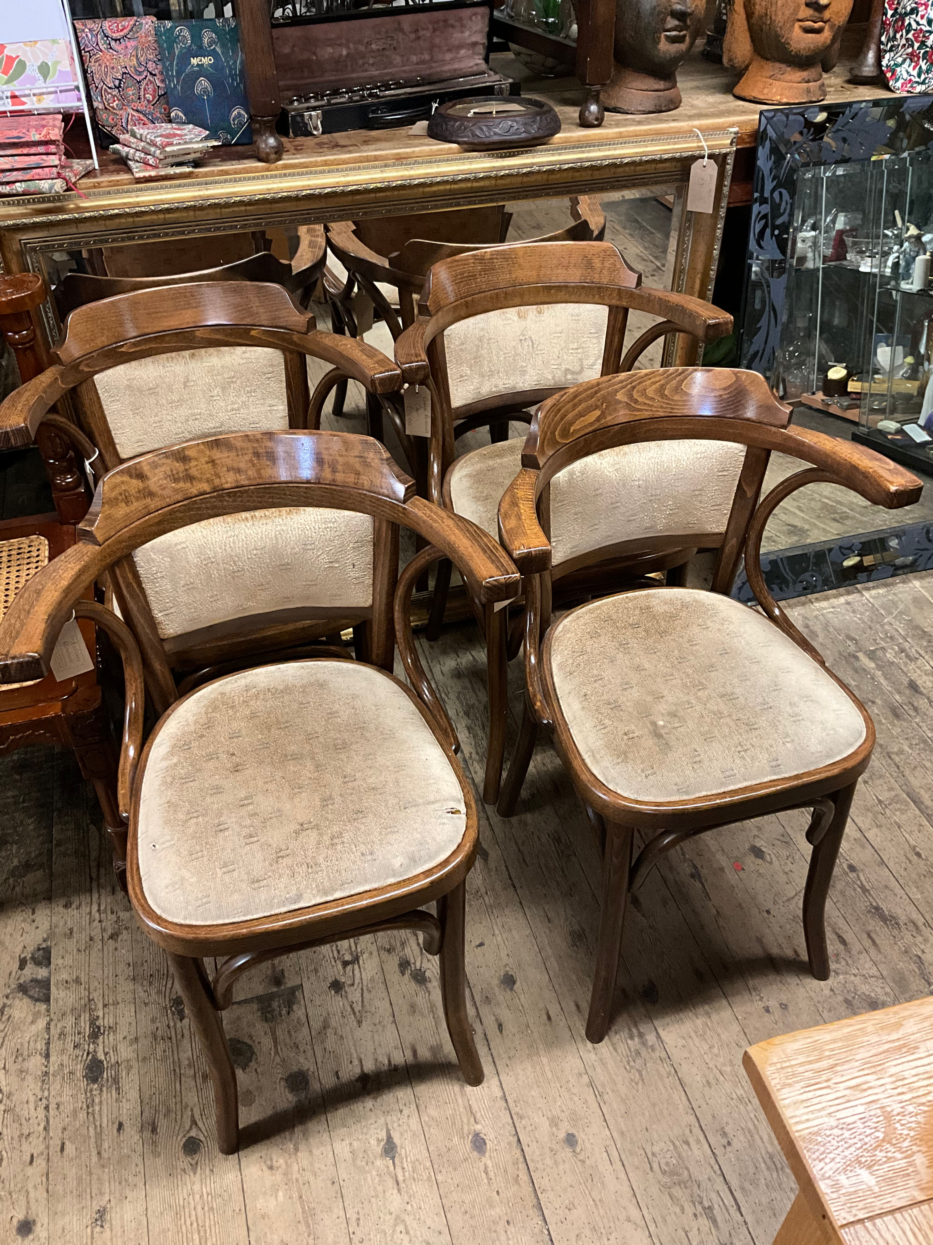 Vintage Industrial Bentwood Bistro Curved Armchair Chair Set