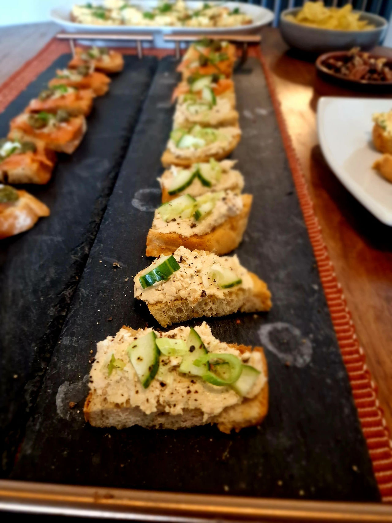 home made mackrel pate with cucumber and spring onion on home baked sourdough 