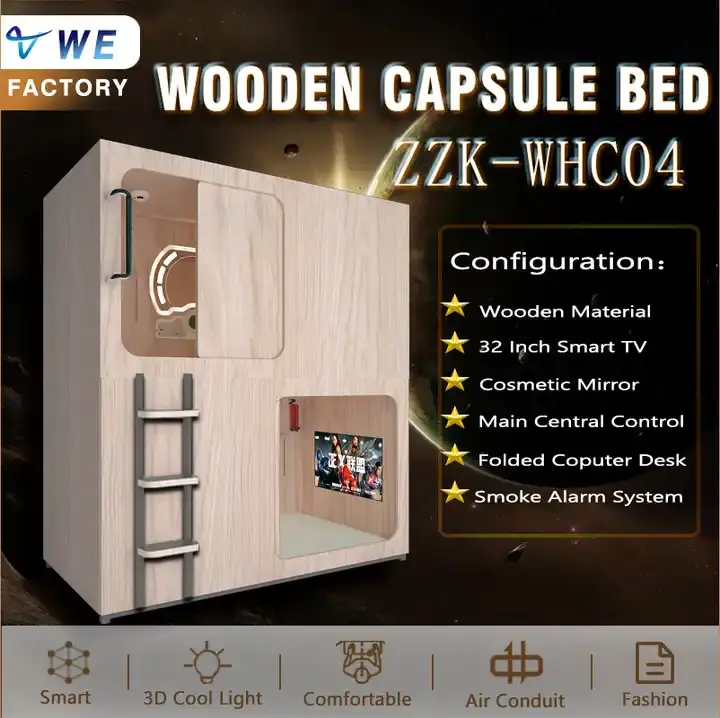 Thumbnail: Wood Sleeping Pod Bed Capsule Box Hotel