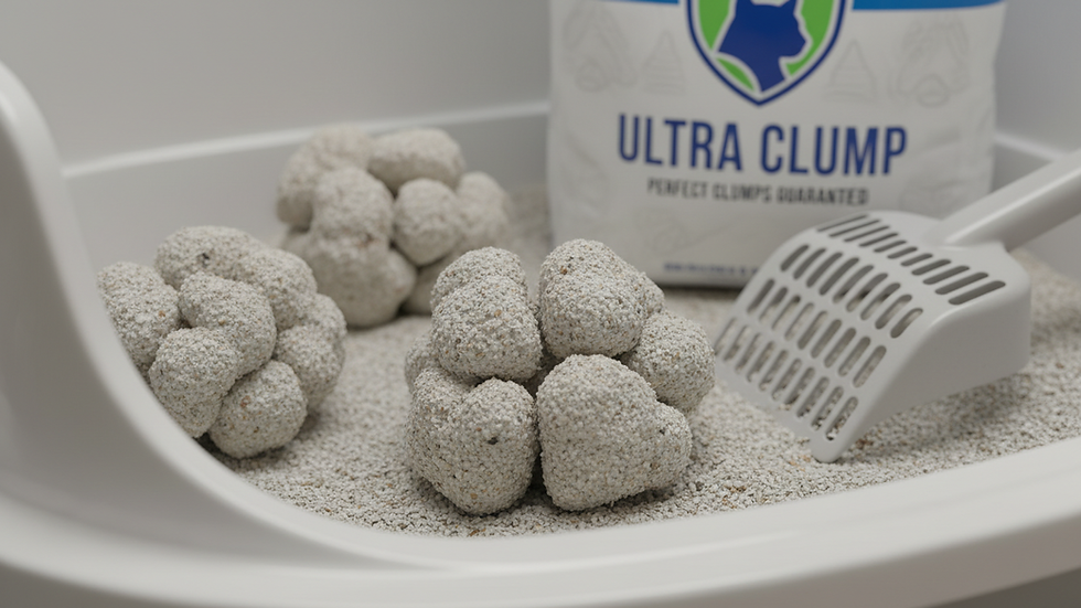 Close-up view of clumping cat litter forming solid clumps