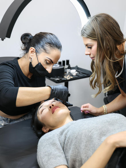 Fair training at a brow workshop for The Brow Shop to help Permanent Makeup Artists' learn Brow Lamination.