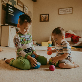 Mornings at home, with two boys and a dog. 