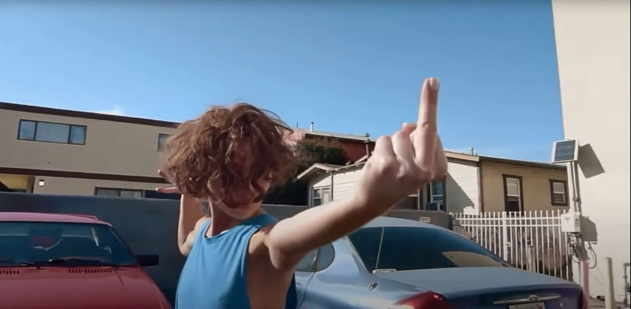 The catapulted middle finger in a moment of defiance. Credit: Still from Korg Funk 5 (dir. Nadia Lee Cohen and Charlie Denis, 2025)