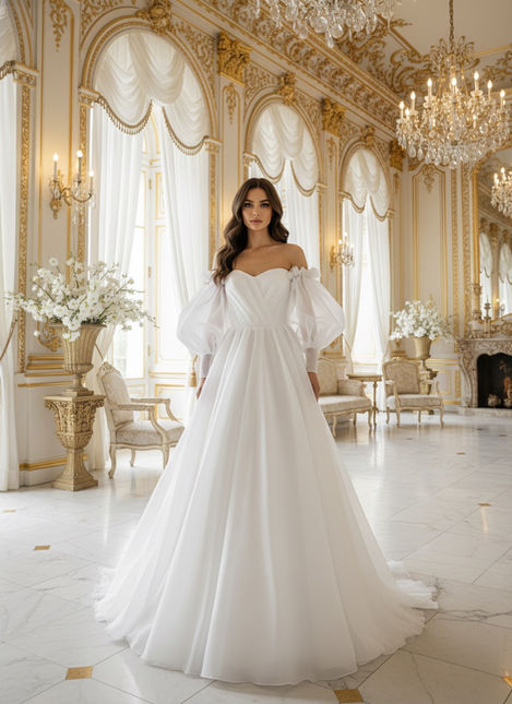 Nuotaka vilki A-line organza suknelę su corset – elegantiškas siluetas 