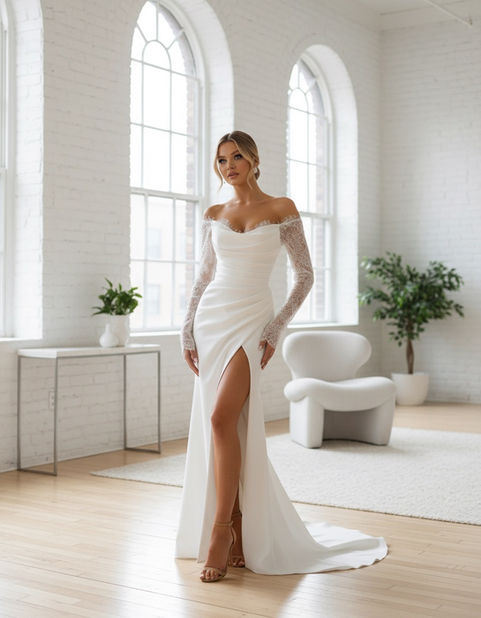 Minimalistinė nuotakos suknelė su ilga ute – klasikinis ir modernus derinys