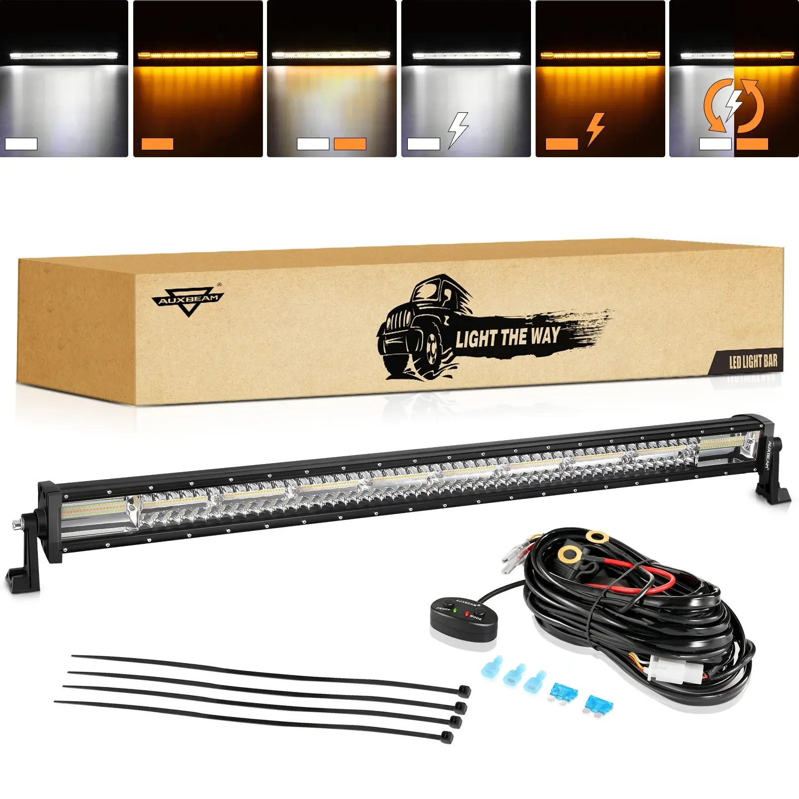 Auxbeam 42 Inch 6 Modes Amber&White Straight Off-Road LED Light Bar