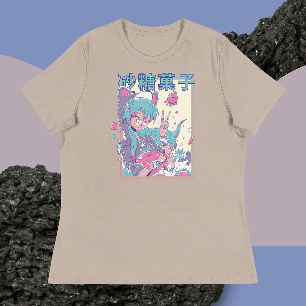 Thumbnail: Cute Anime Girl with Plushie Women's Relaxed T-Shirt