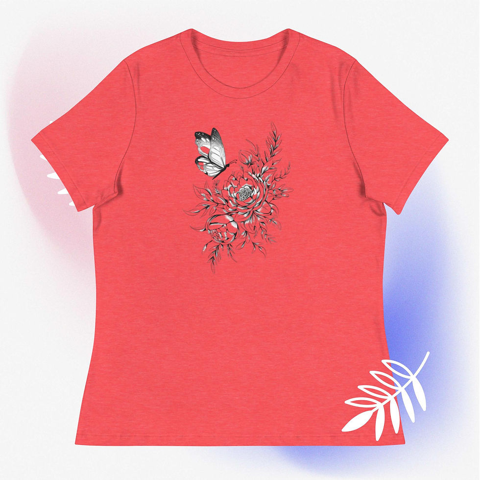 Thumbnail: Floral Butterfly Tattoo Women's Relaxed T-Shirt