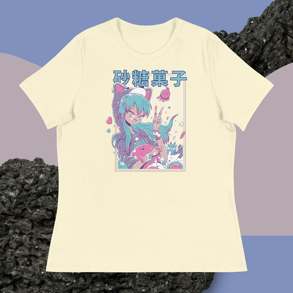 Thumbnail: Cute Anime Girl with Plushie Women's Relaxed T-Shirt