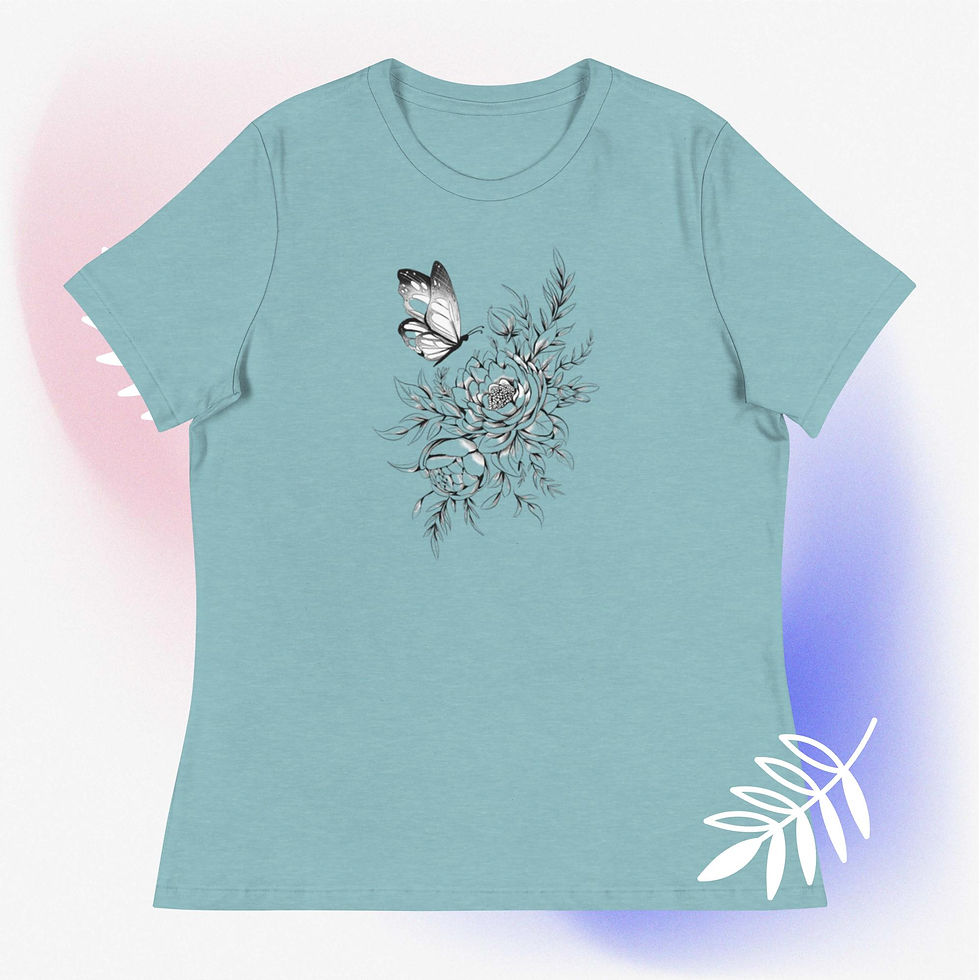 Thumbnail: Floral Butterfly Tattoo Women's Relaxed T-Shirt