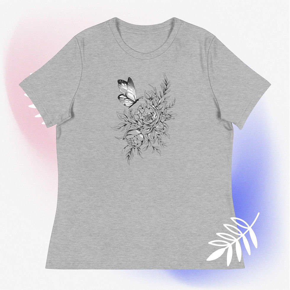 Thumbnail: Floral Butterfly Tattoo Women's Relaxed T-Shirt