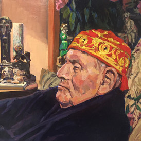 Michael in a tasselled hat. Work sold