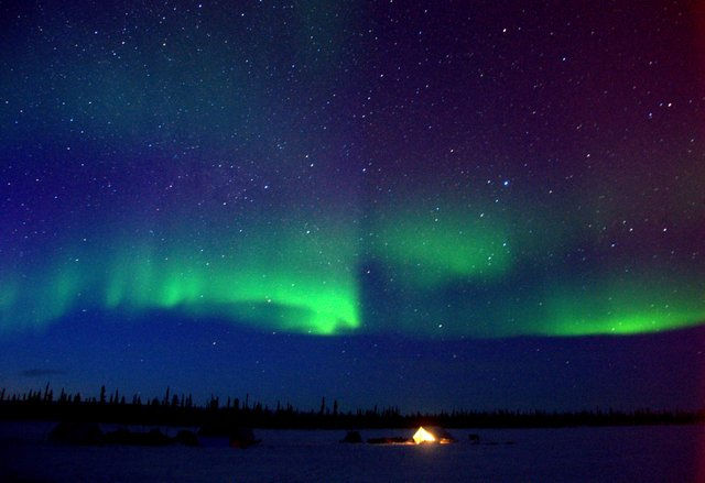 Northern lights over Hornby Bay on the Arctic Circle.