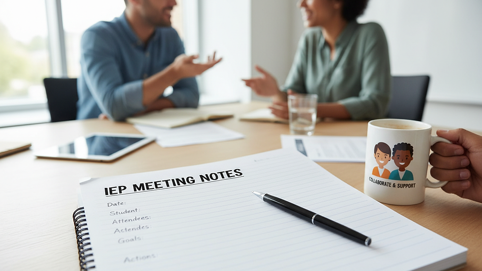Close-up view of a notebook and pen ready for IEP meeting notes
