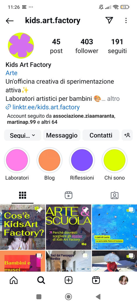 Organizzazione della pagina Kids Art Factory