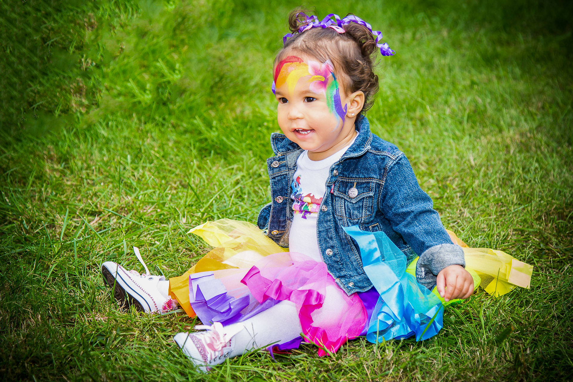 Birthday Party  Photography - Child Seating - Face Painting - Green Grass -Little Girl Sitting On Grass