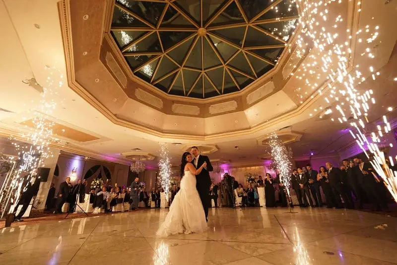 Villa Barone Manor Quinceañera ballroom in the Bronx NYC with elegant dance floor and dramatic event lighting