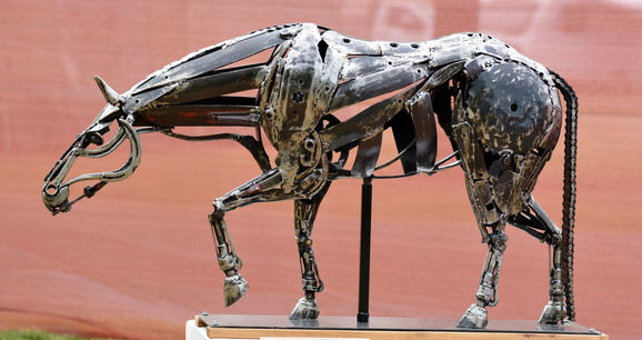 Catherine Sonnemann, "Trib" - Leave him in the Longyard, metal sculpture of a horse