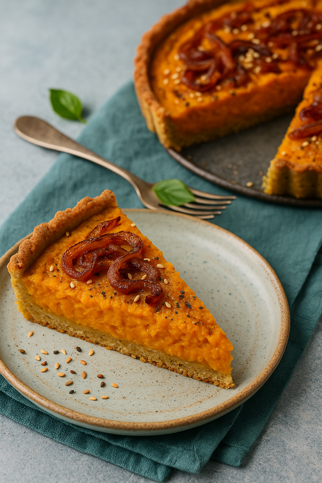 Tarta sin TACC de calabaza y cebolla caramelizada