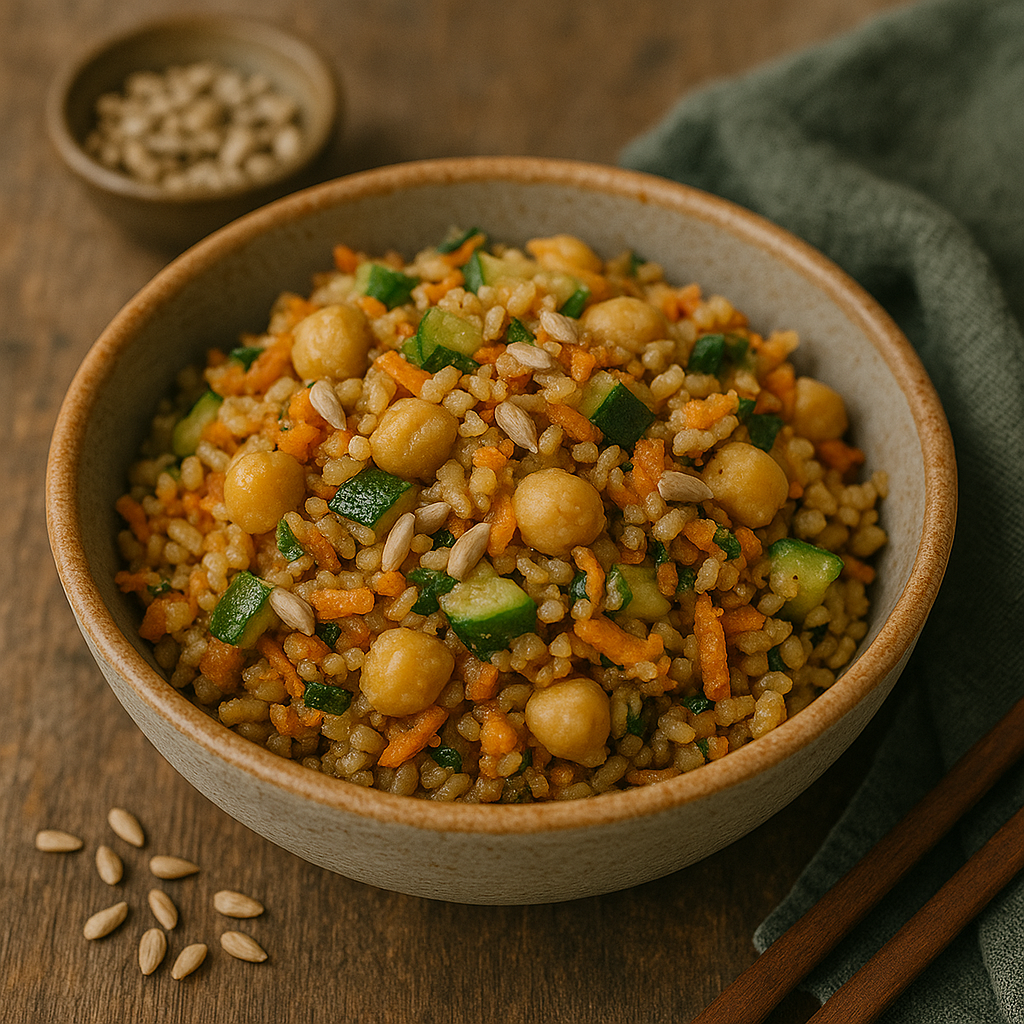 Ensalada tibia de arroz yamaní con vegetales