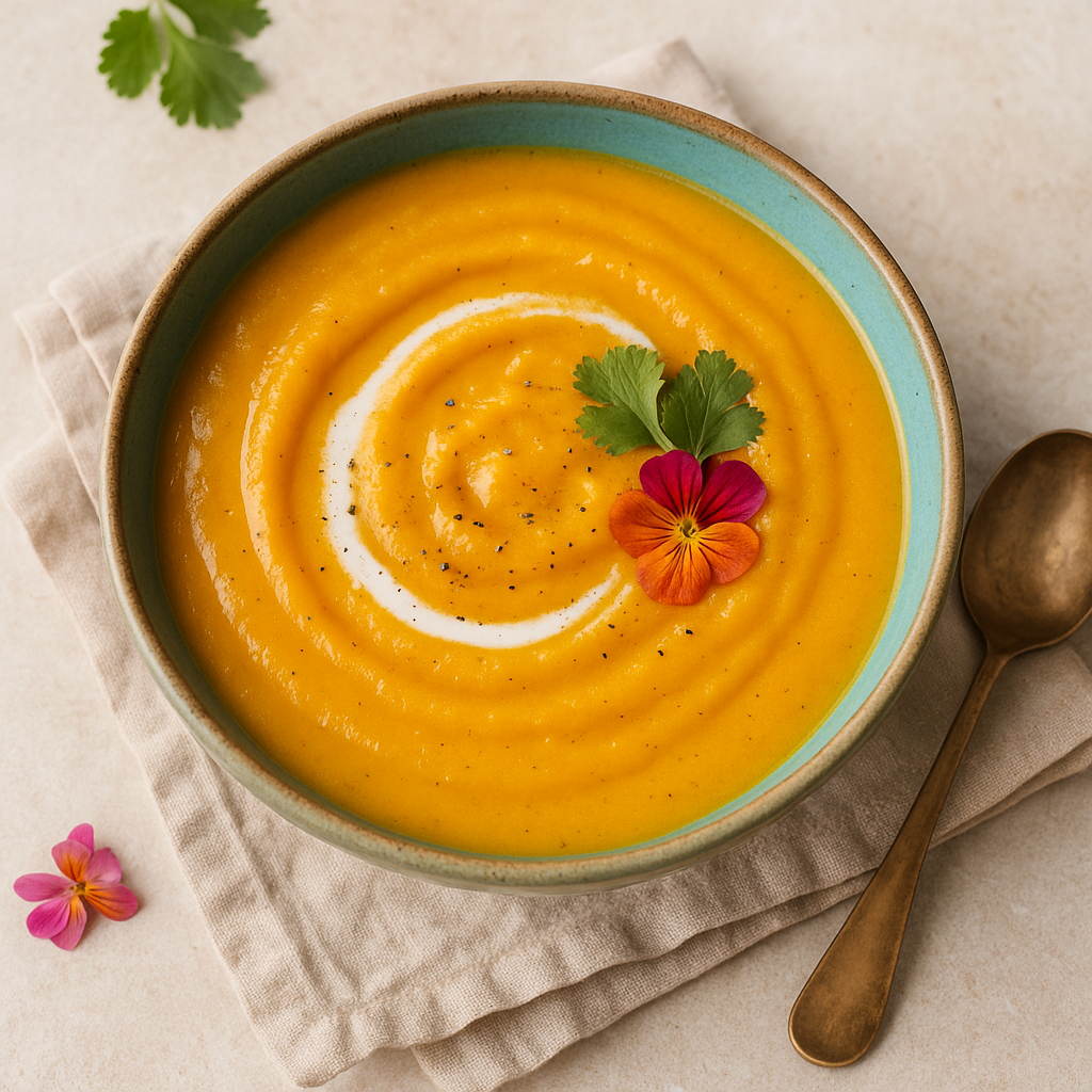 Sopa cremosa de zapallo y leche de coco