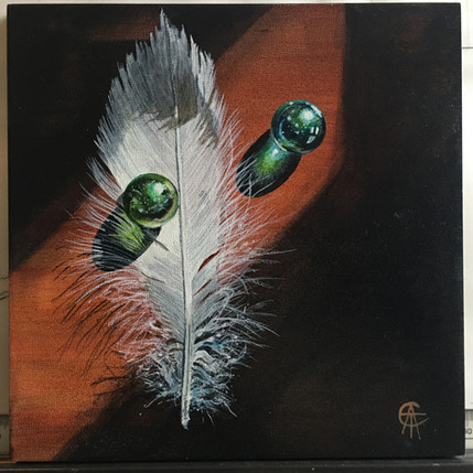 Feather and Marbles (8"x8" Acrylic)