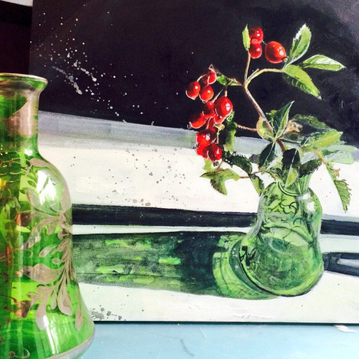 Green Glass and Rosehips SOLD