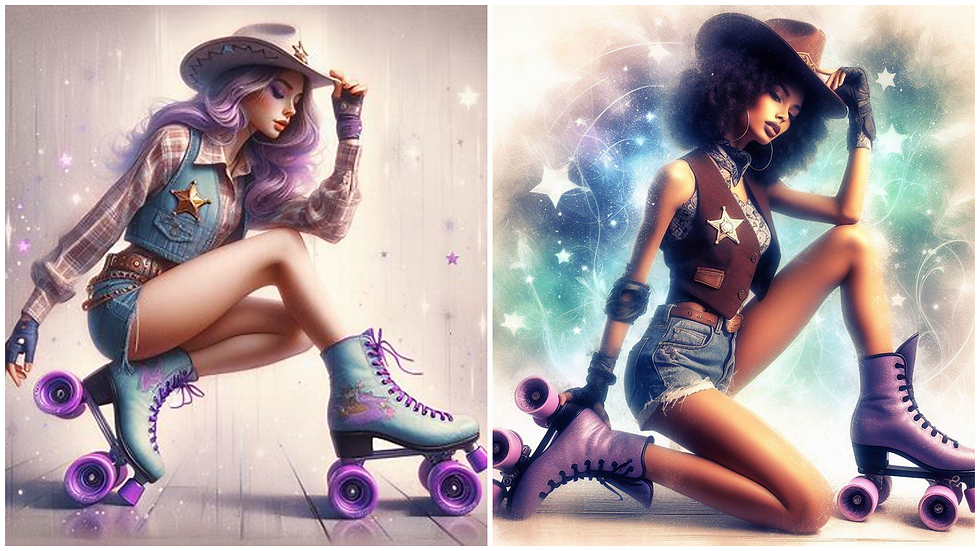 Female roller skater sheriffs with purple roller skates