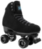Sure-Grip Boardwalk Plus black suede quad roller skate with black wheels and gray laces, displayed on a white background.
