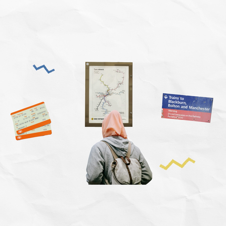 A woman looking at a tram map and train tickets