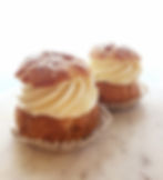 Variety of flavored French custard & whipped cream~ "Crème Diplomate;" Fill in a moist with slight crunch puff dough~ "choux."