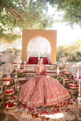 Mandap with waterfall view at outdoor Indian wedding venue in Oakley and Brentwood