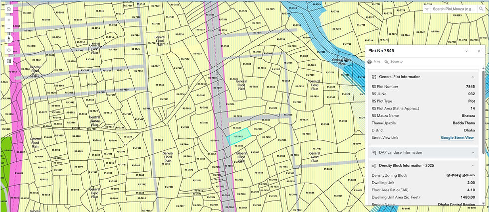 RAJUK Masterplan Map on RS map for Dhaka with DAP density block details