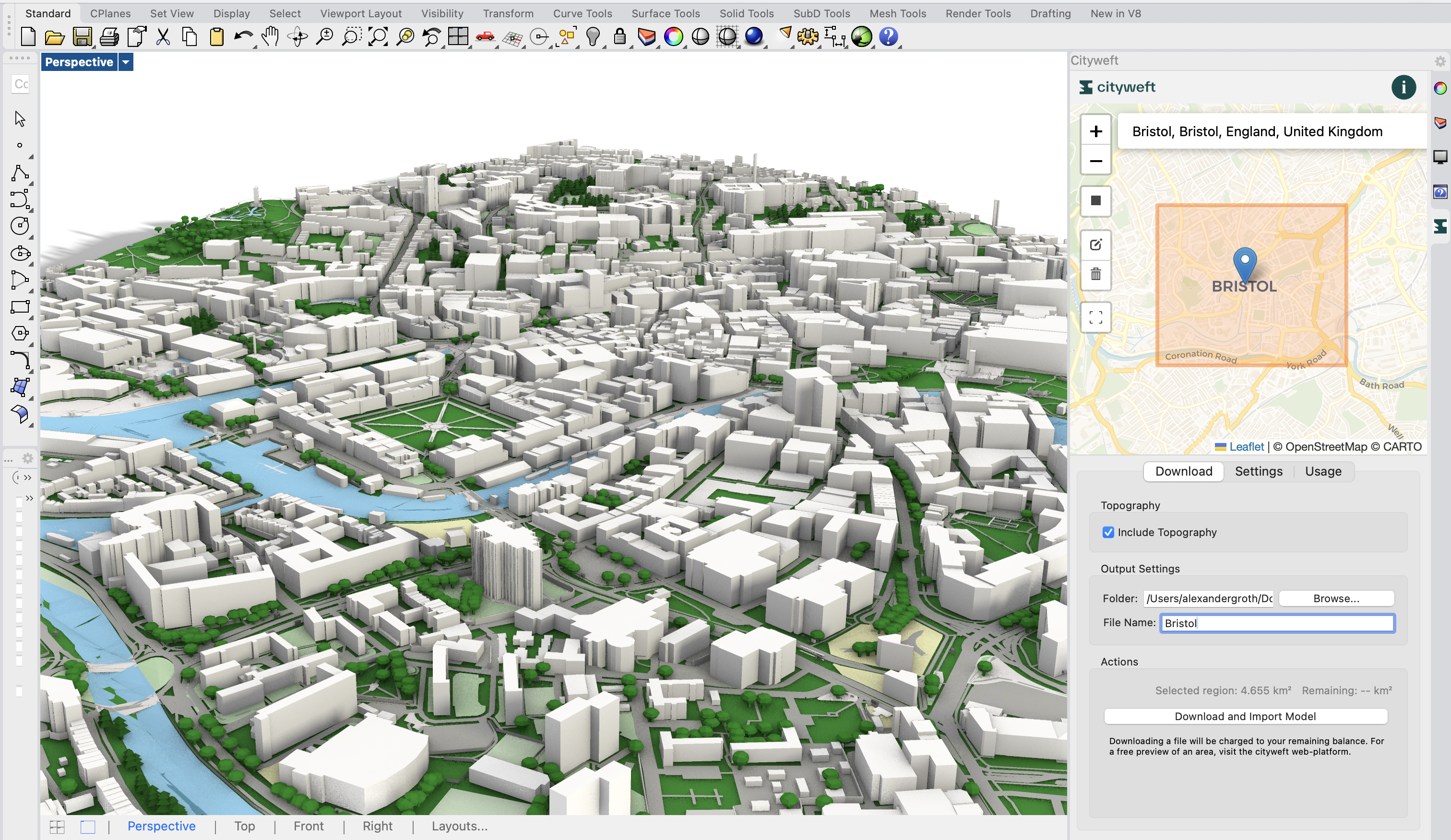 Cityweft 3D Bristol, UK Model in Rhino