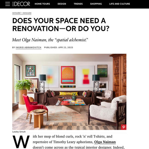 Elle Decor article features an image from Olga Naiman's Spatial Alchemy book