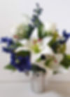 Silk Flowers Grave Pot with White Lily and Blue Delphinium