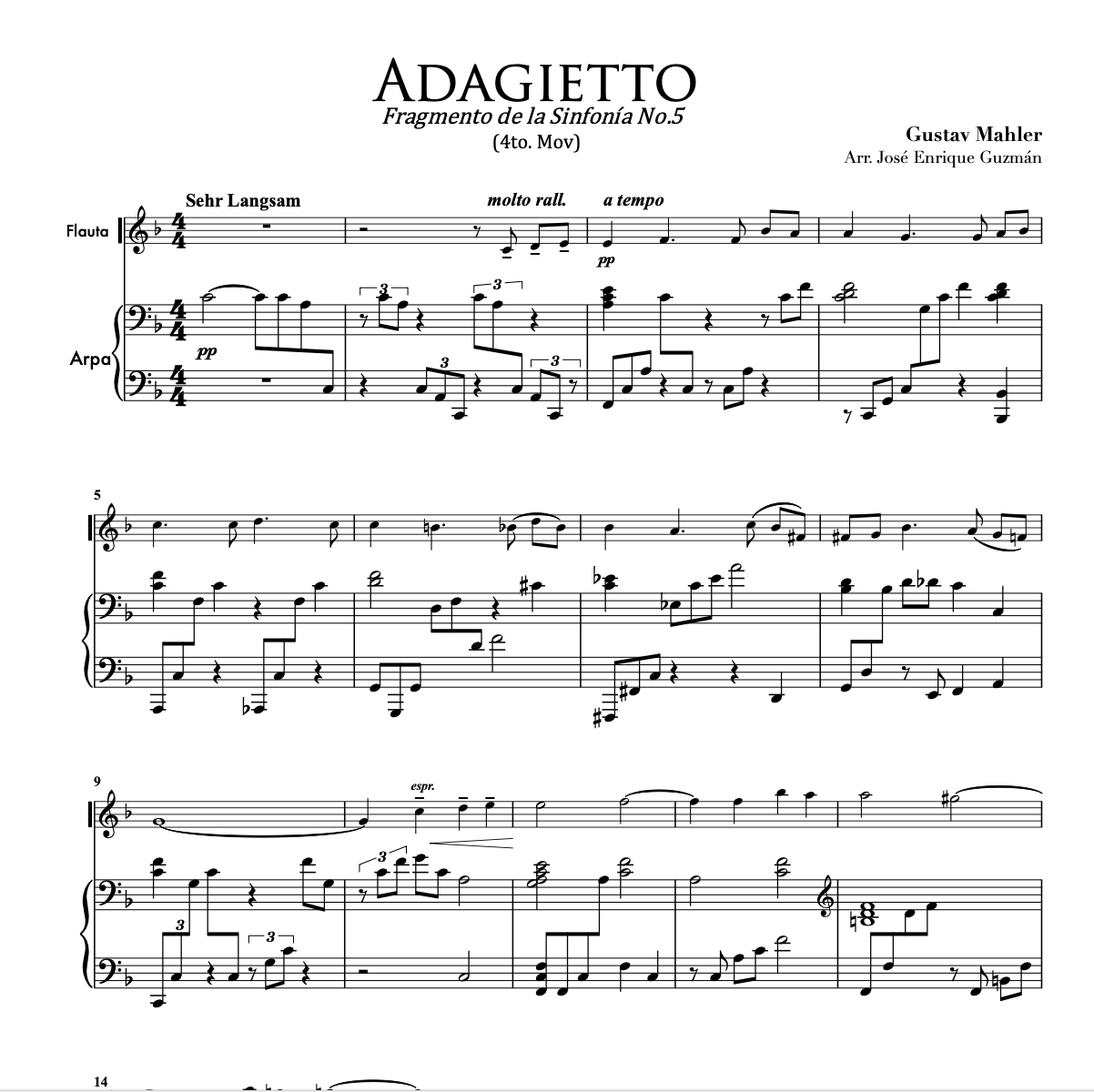 G. Mahler - Adaggieto 5th Symphony (excerpt) J.E. Guzmán, Fl & Hp