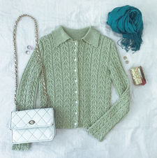 A Green Cardigan in Cable Pattern