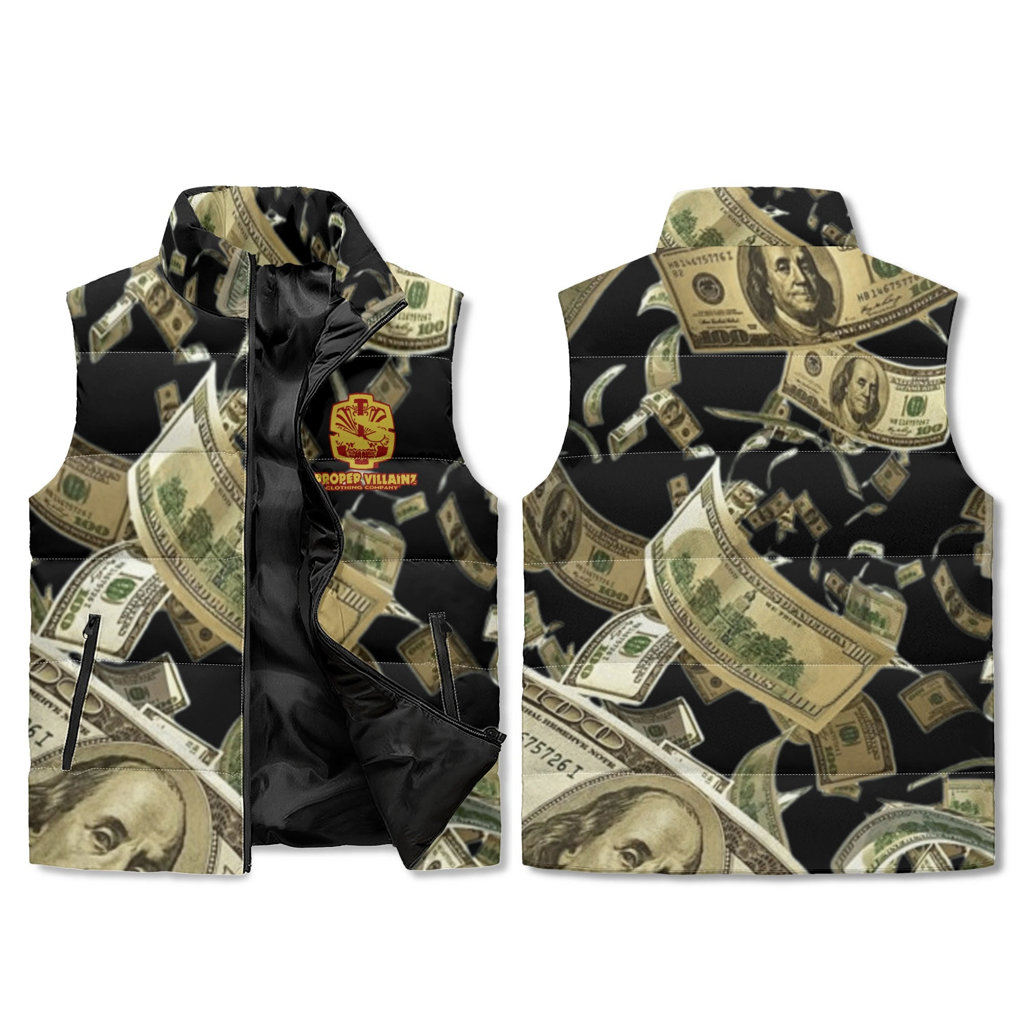 Proper Villainz Zip Up Puffer Vest/ Blowing Money Black