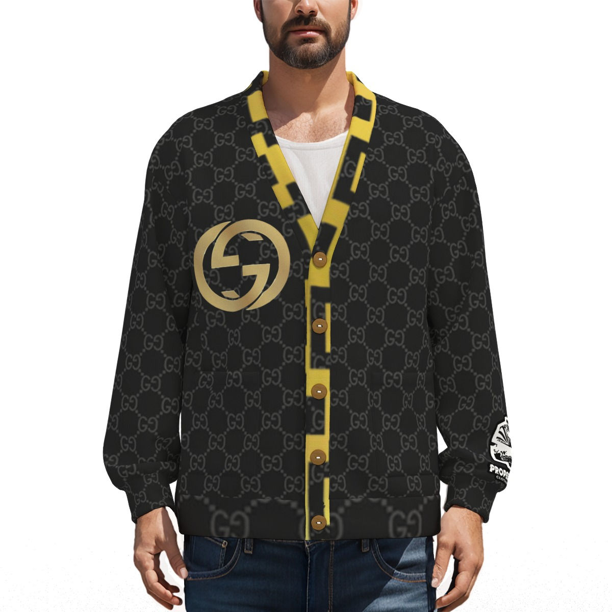 Proper Villainz Luxary Logo Knitted Fleece Cardigan With Button Closure
