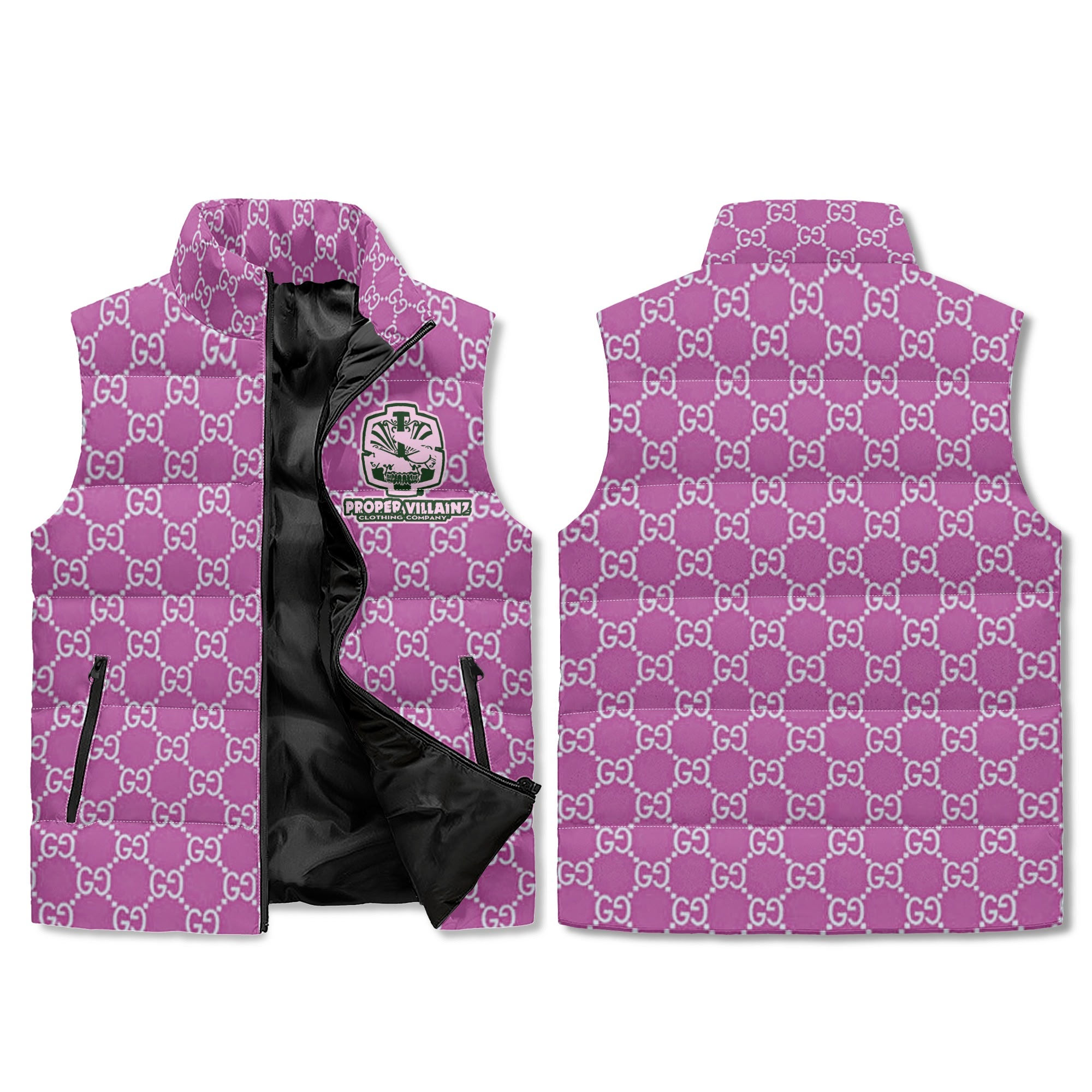 Proper Villainz Zip Up Puffer Vest/ Luxury Logo Pink
