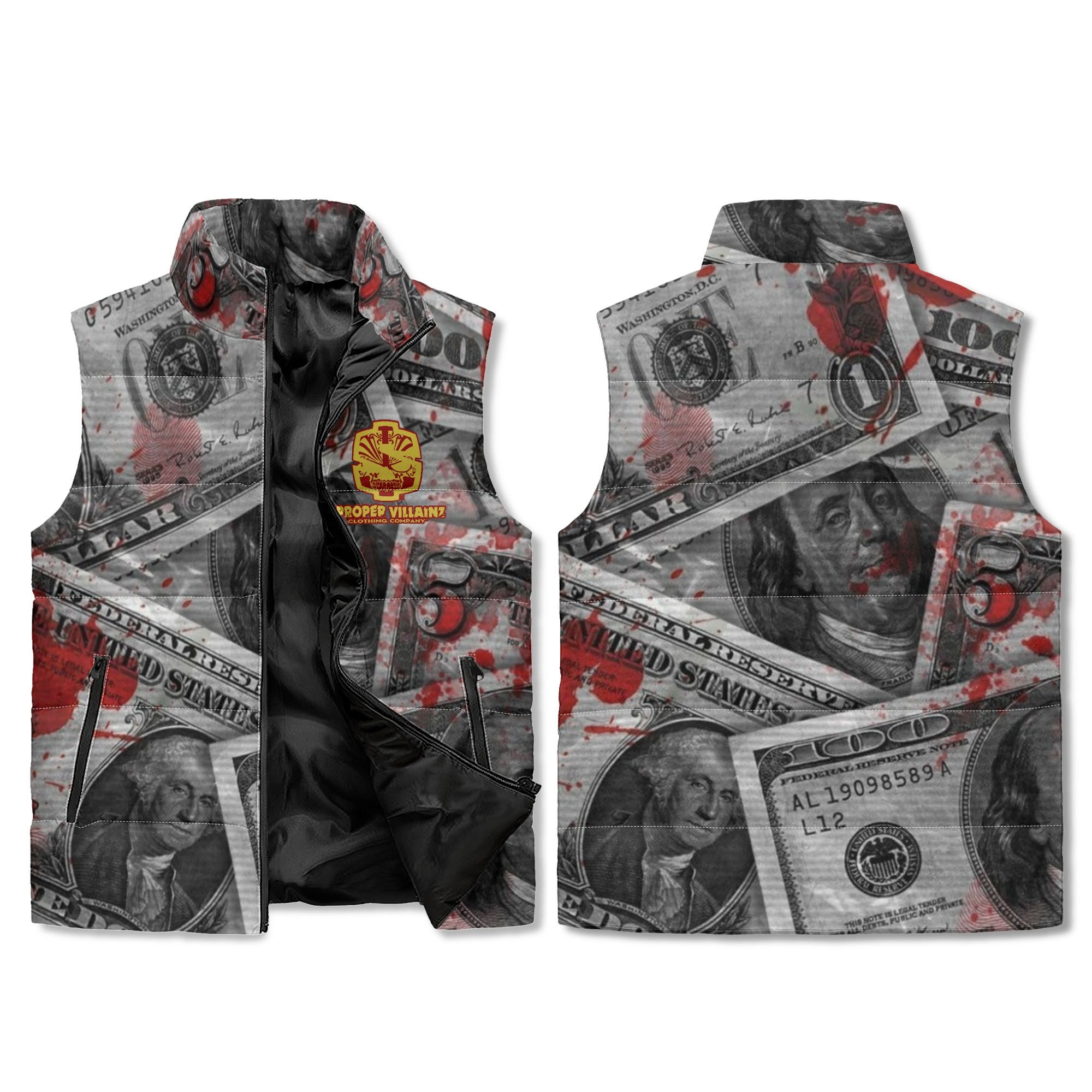 Proper Villainz Zip Up Puffer Vest/ Dirty Money