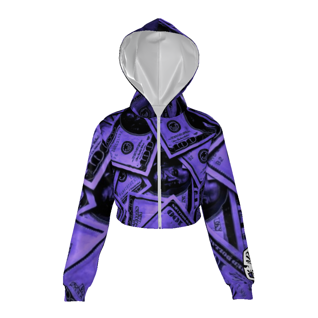 Proper Villainz Women's Zip Up Crop Hoodie/ Purple Money