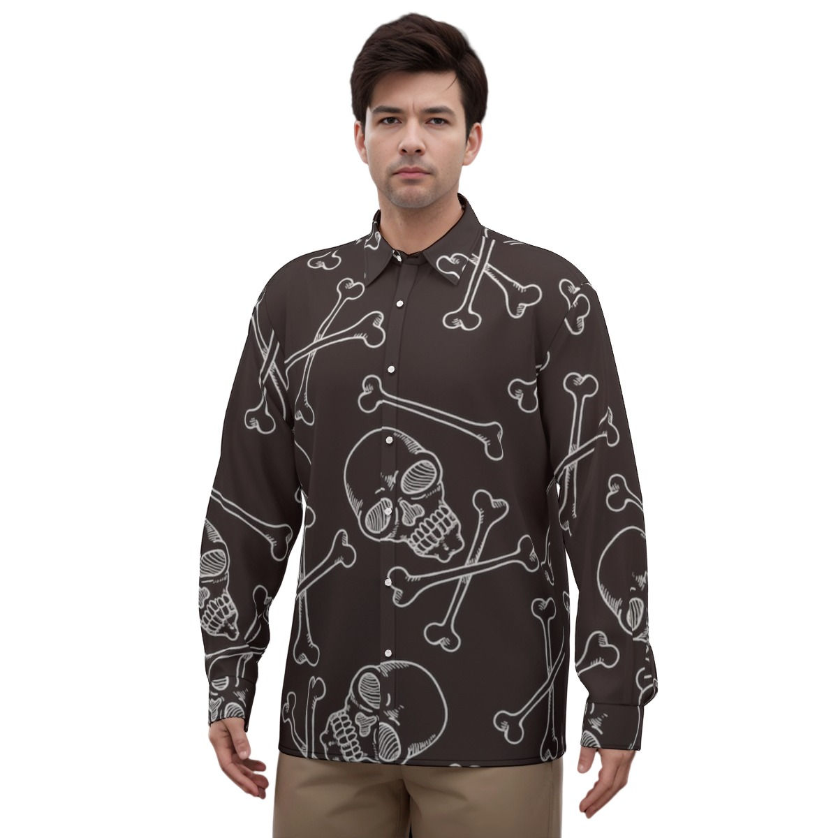 Proper Villainz Crossbones Print Silk Long-Sleeved Shirt