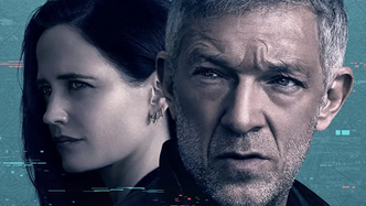 Man and Woman in the foreground of a cityscape backdrop.